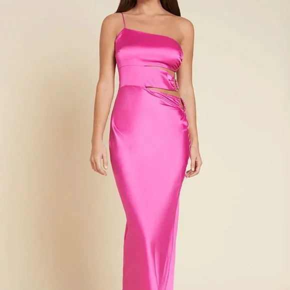 runaway the label pink dress LEXIE LOW PLUNGE HALTER MAXI DRESS - ISABEL PINK